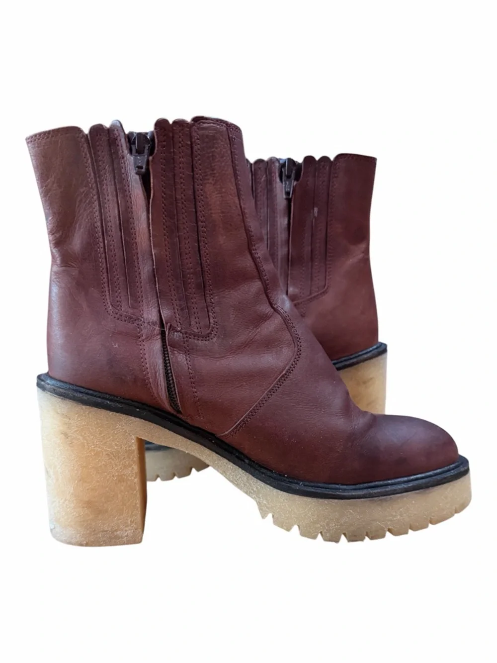 FREE PEOPLE‎ James Leather Chelsea Boot Cherry Chocolate Burgundy 38.5 8